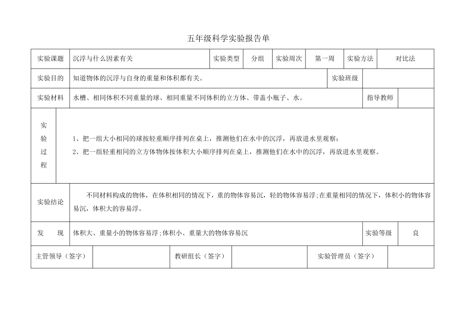 小学教科版五年级下册科学实验报告单_第2页