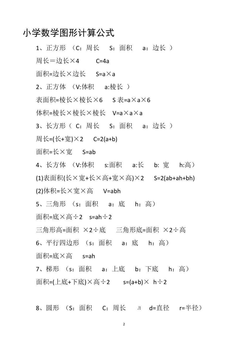 小学数学一至六年级知识点梳理_第2页