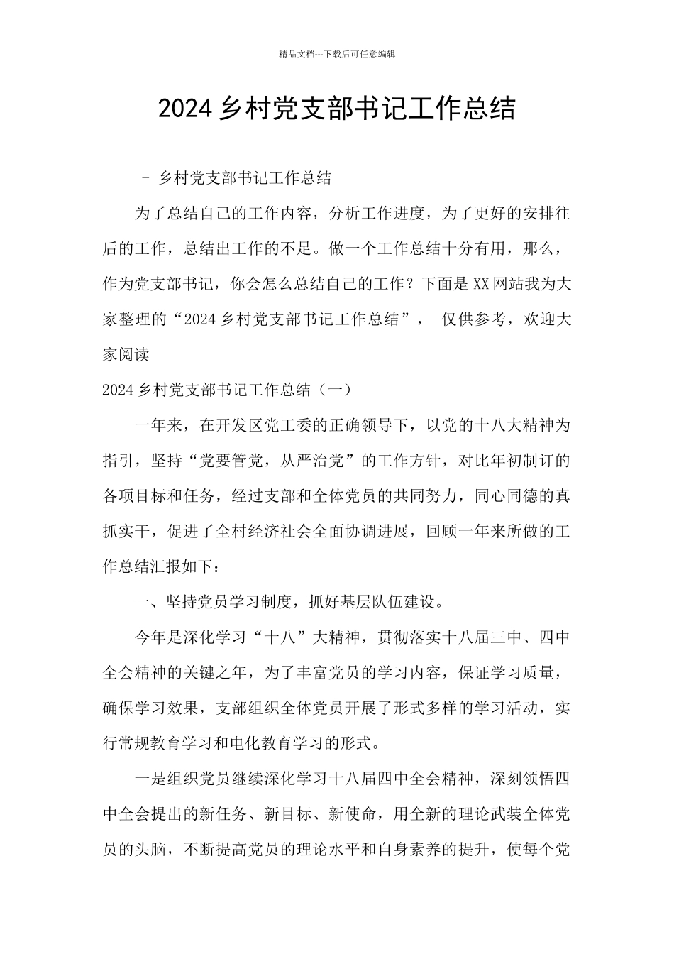 2024乡村党支部书记工作总结_第1页