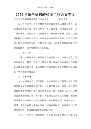 2024乡镇全员核酸检测工作方案范文