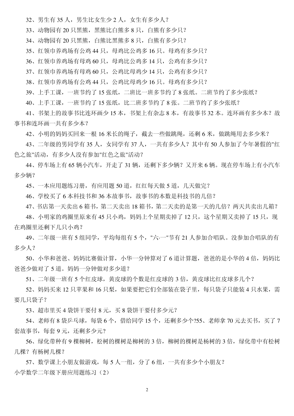 小学数学二年级下册期末复习资料应用题专项练习_第2页