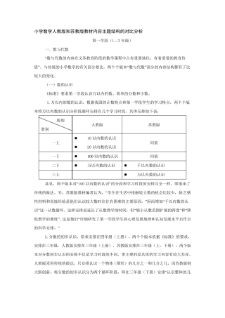 小学数学人教版和苏教版教材内容结构的对比分析