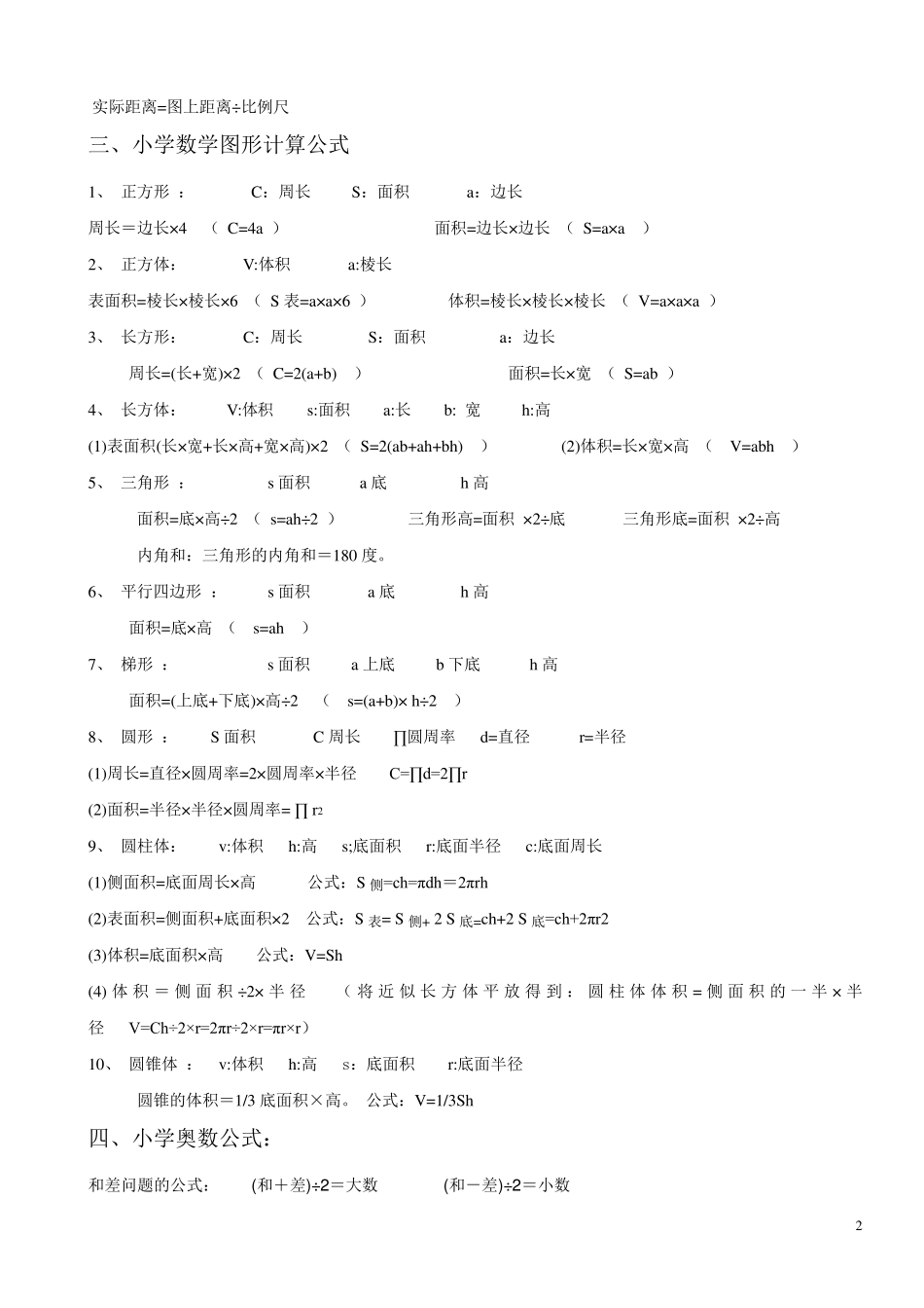小学数学公式汇总_第2页