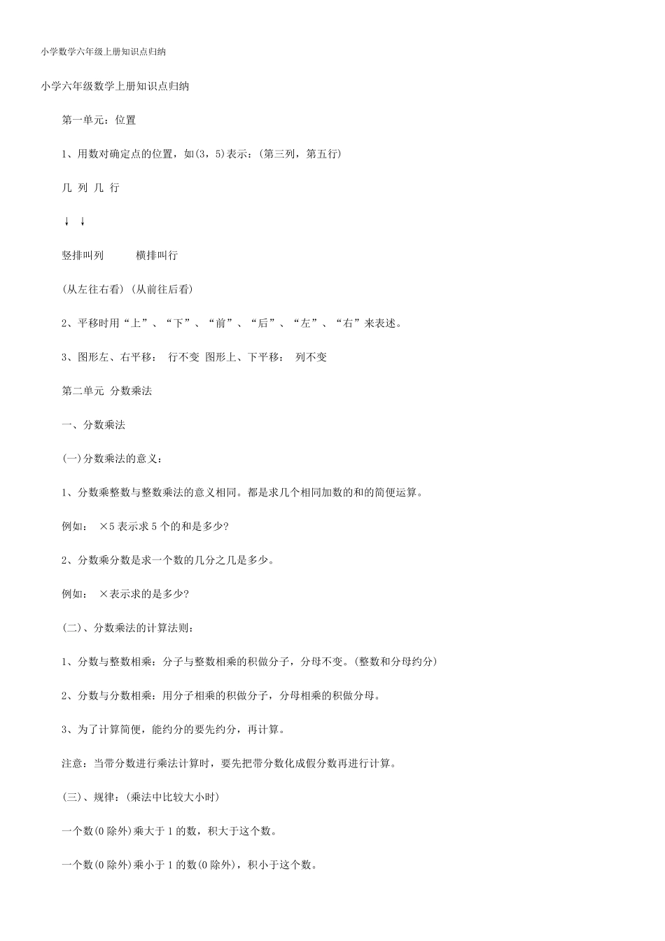 小学数学六年级上册知识点归纳_第1页