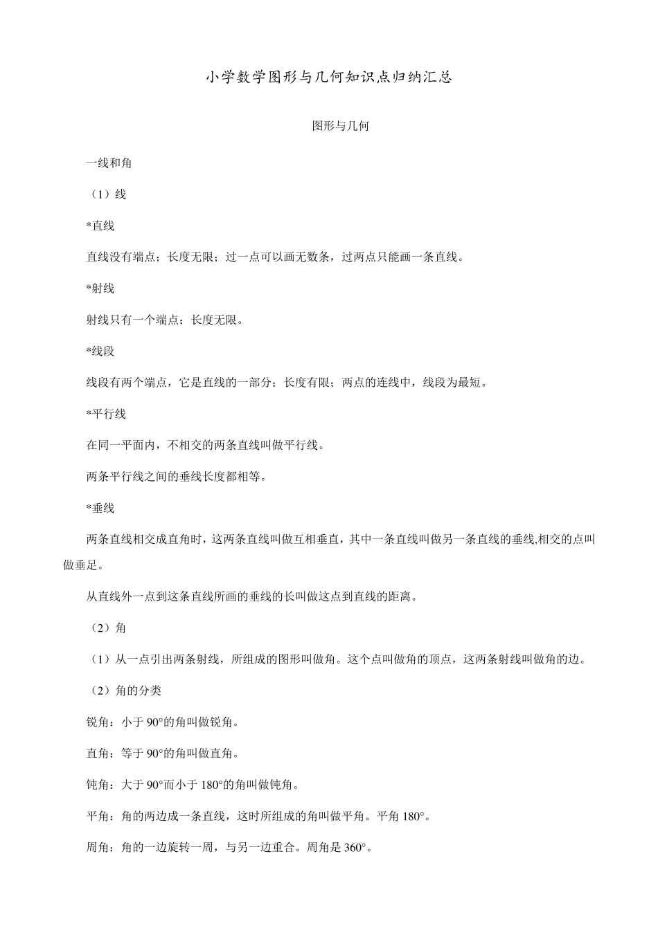 小学数学图形与几何知识点归纳汇总_第1页