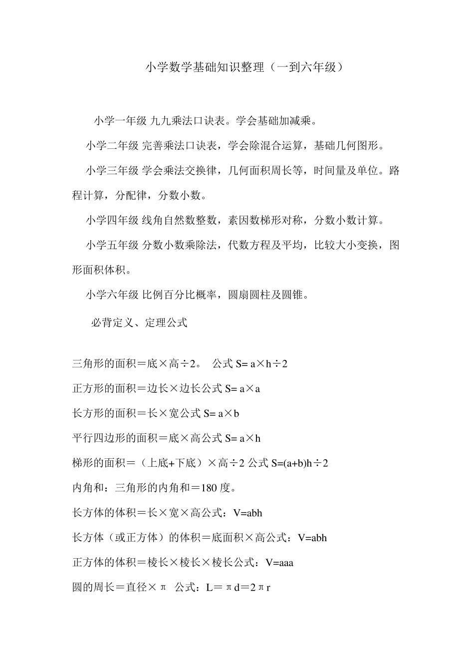 小学数学基础知识整理(一到六年级)_第1页