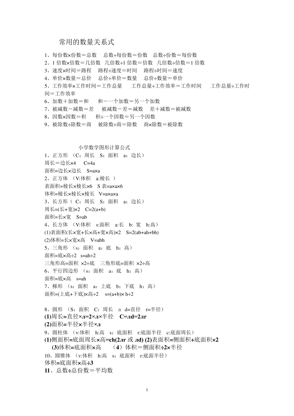 小学数学常用的数量关系式_第1页