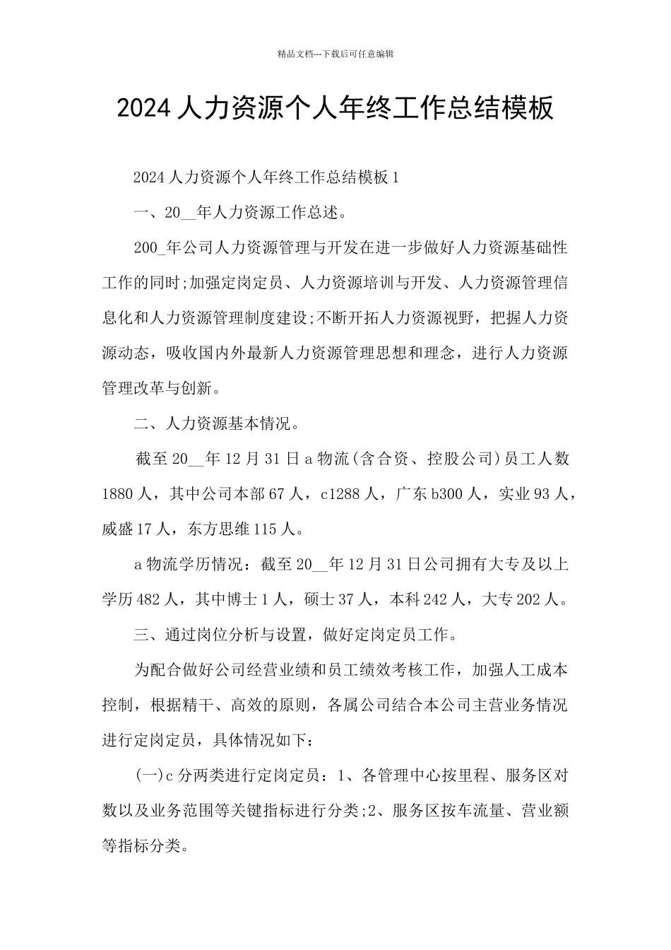 2024人力资源个人年终工作总结模板_第1页