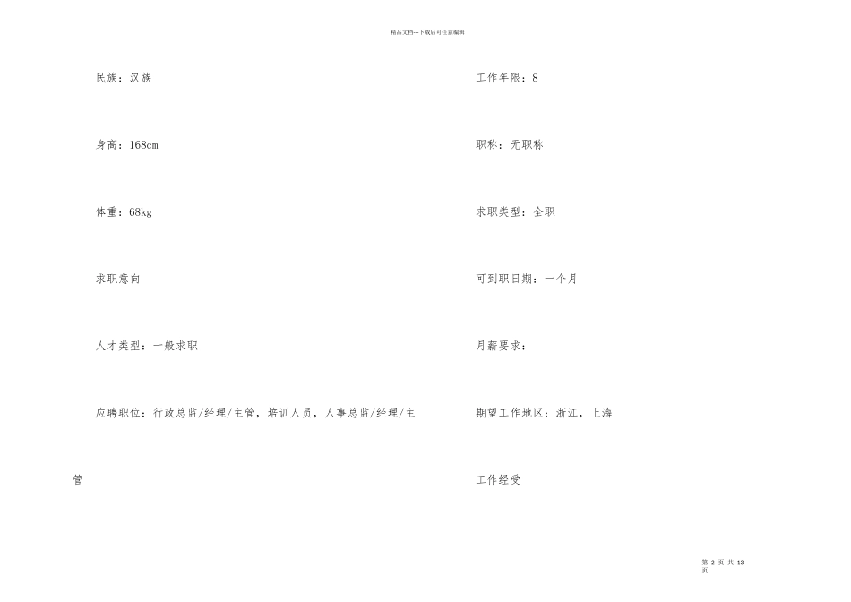 2024人力资源工作简历模板_第2页