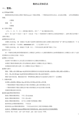 小学数学总复习：数的认识,知识点及练习