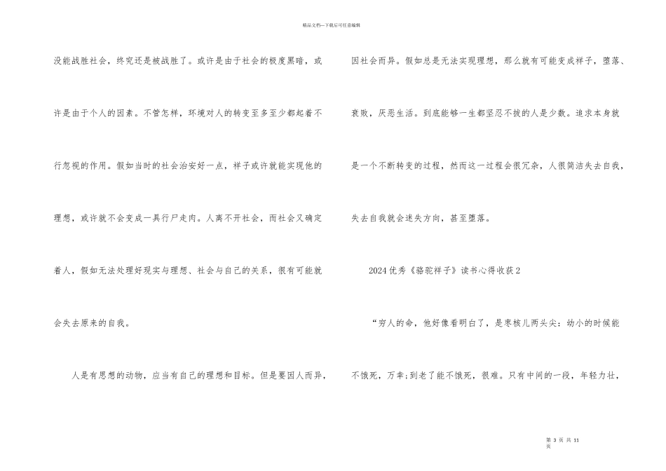 2024优秀《骆驼祥子》读书心得收获_第3页