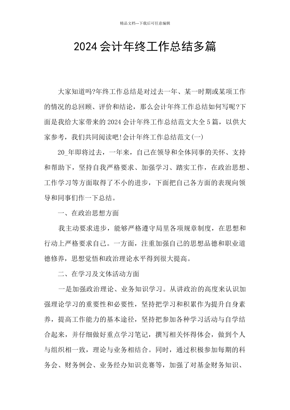 2024会计年终工作总结多篇_第1页