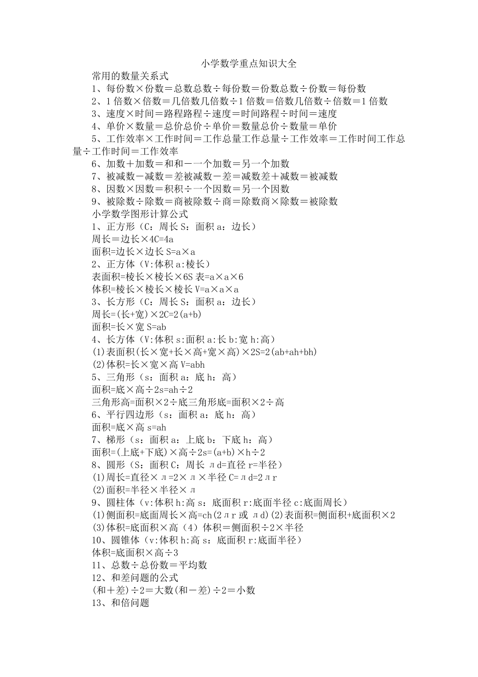 小学数学重点知识大全_第1页
