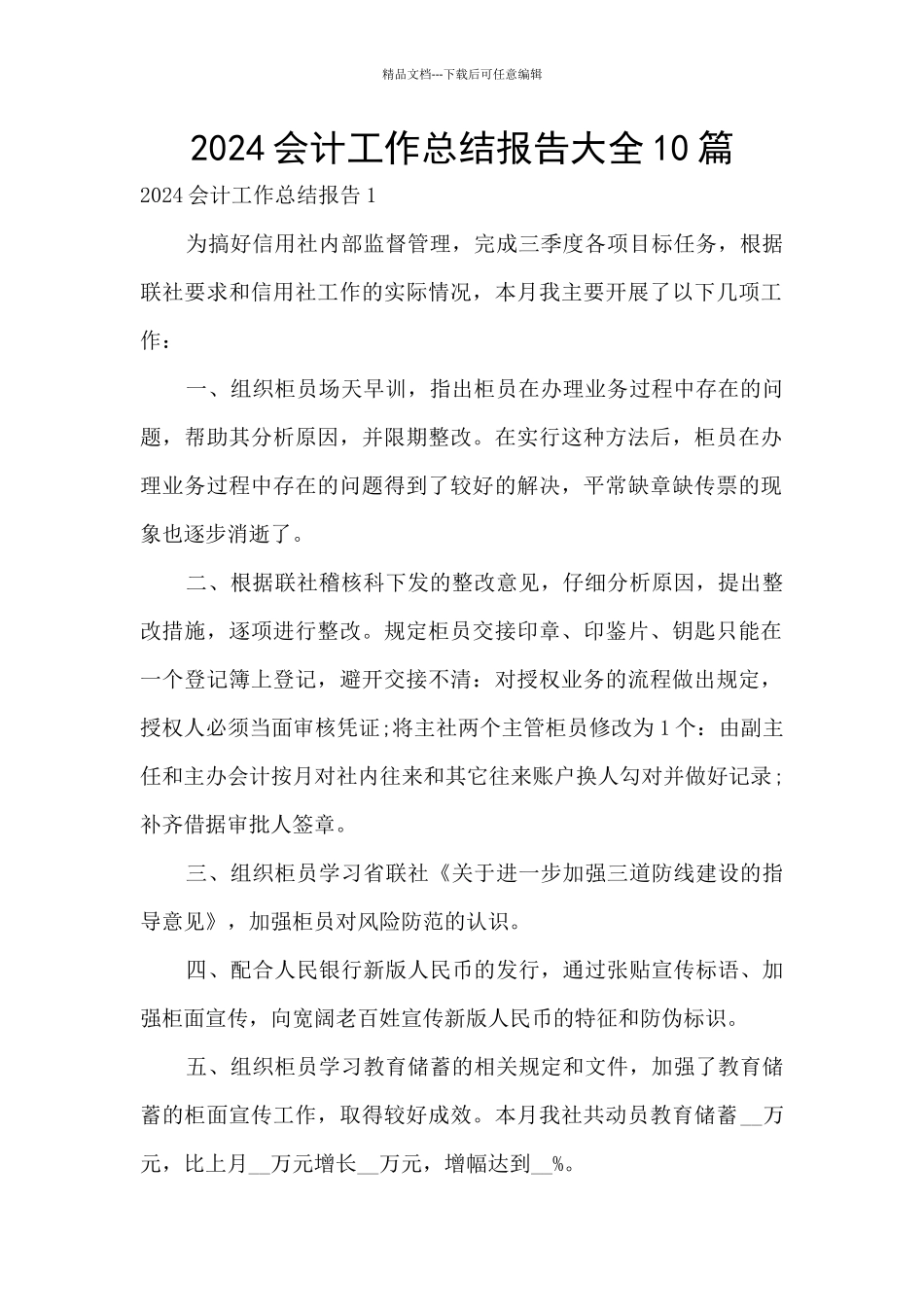 2024会计工作总结报告大全10篇_第1页