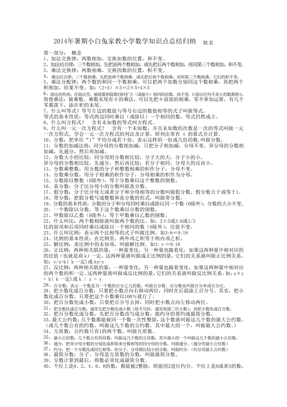 小学数学重点知识点总结归纳_第1页