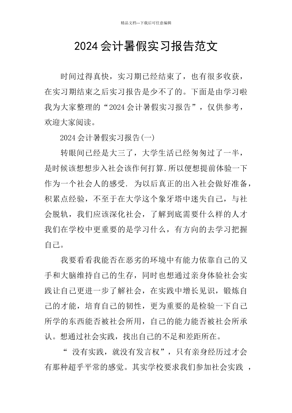 2024会计暑假实习报告范文_第1页