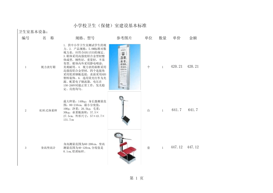小学校卫生(保健)室建设基本设备配置标准_第1页