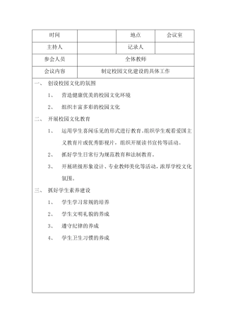 小学校园文化建设会议记录