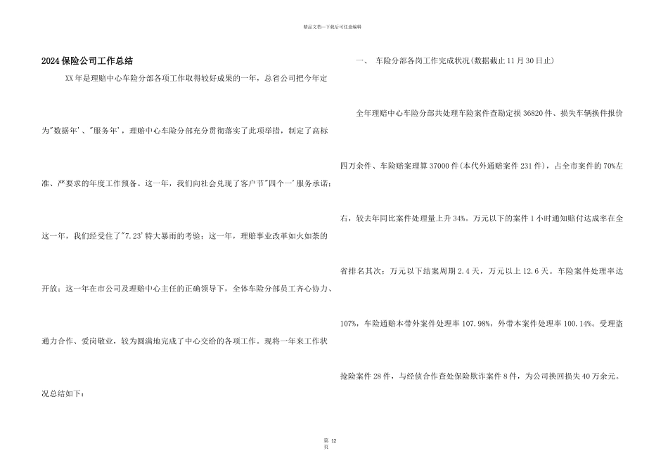 2024保险公司工作总结_第1页