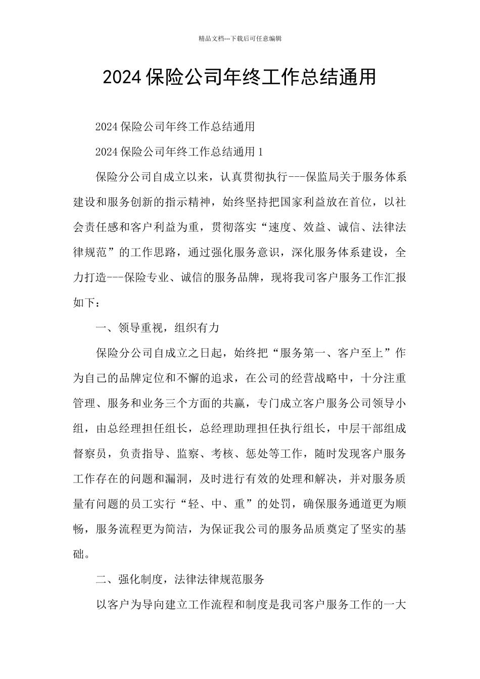 2024保险公司年终工作总结通用_第1页
