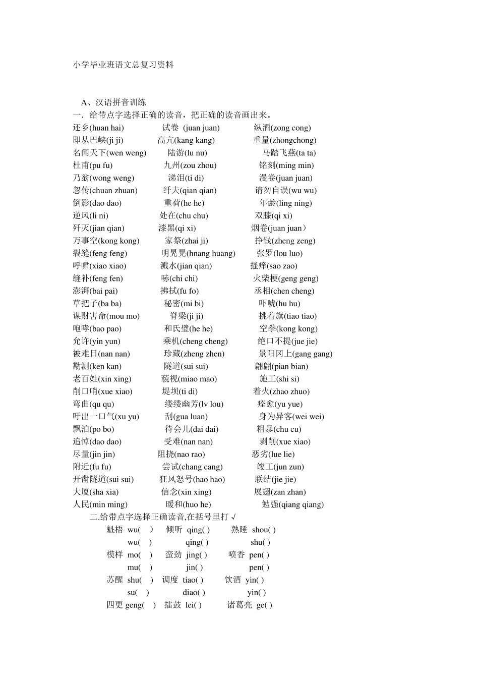 小学毕业班语文总复习资料_第1页