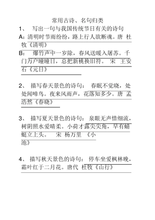 小学毕业考常用古诗名句分类