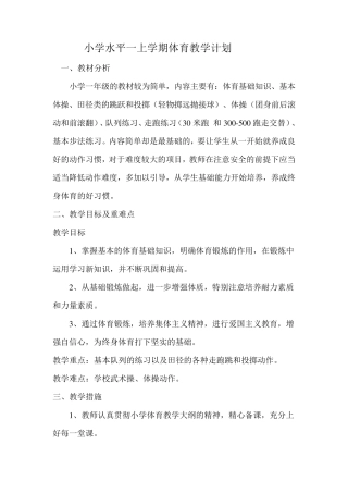 小学水平一体育教学计划