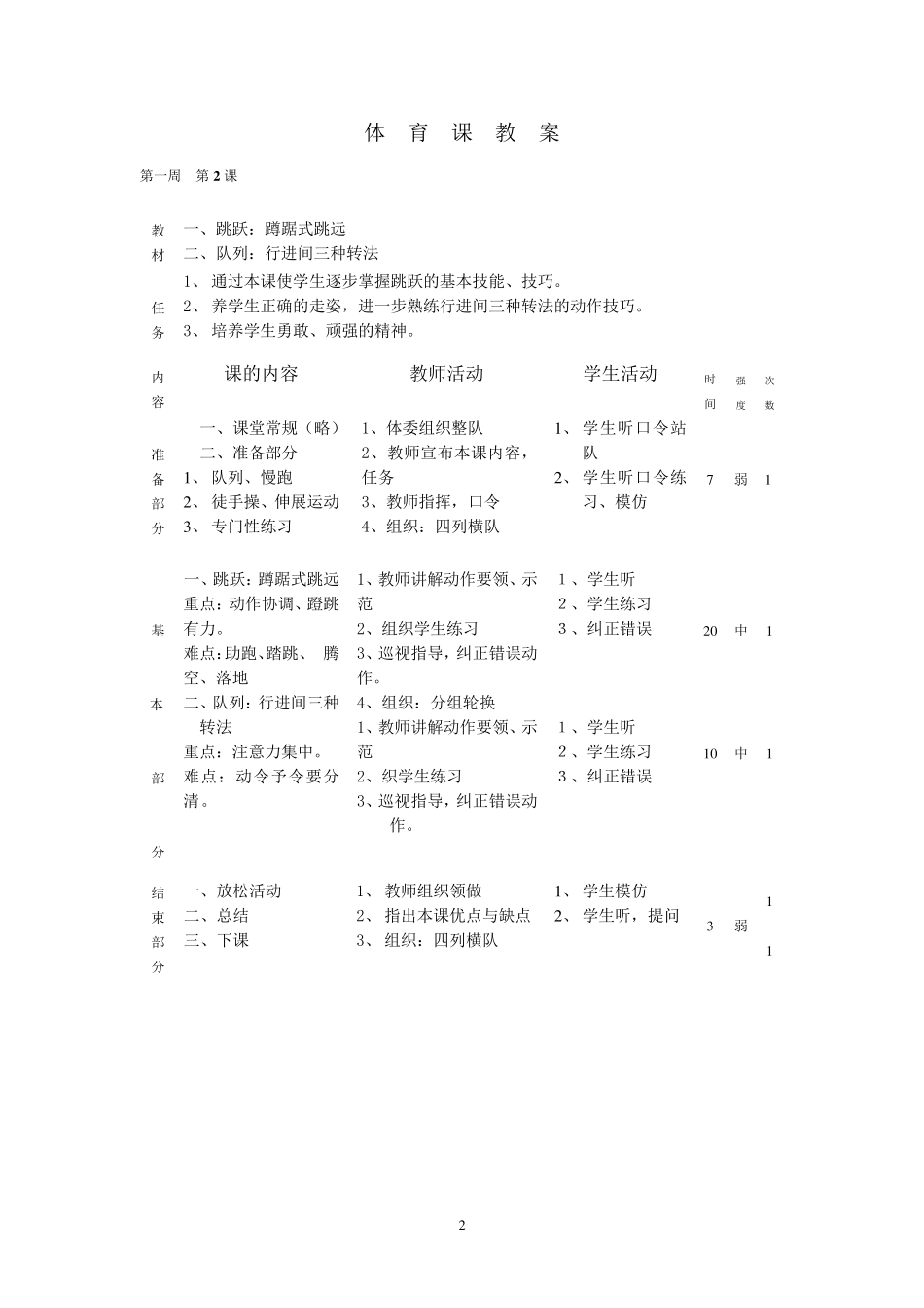 小学水平三体育教案_第2页