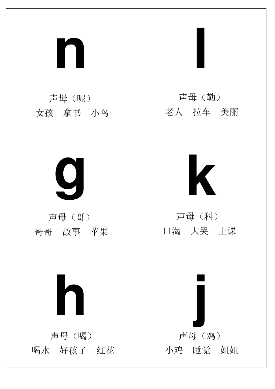 小学汉语拼音字母卡闪卡(可A4纸直接打印)_第2页
