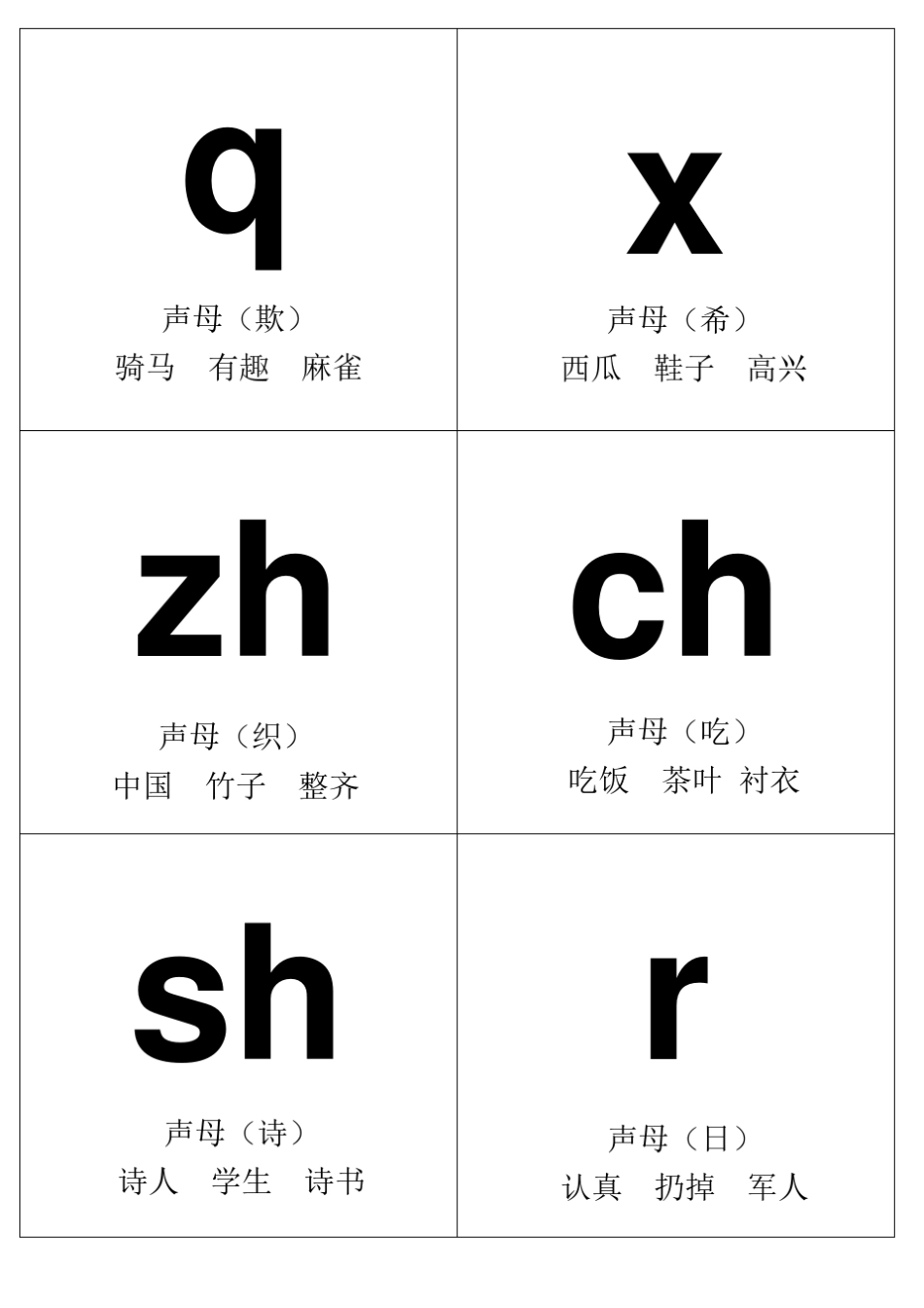 小学汉语拼音字母卡闪卡(可A4纸直接打印)_第3页