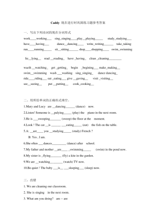 小学现在进行时巩固练习题答案