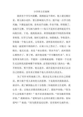 小学班主任班级工作案例分析