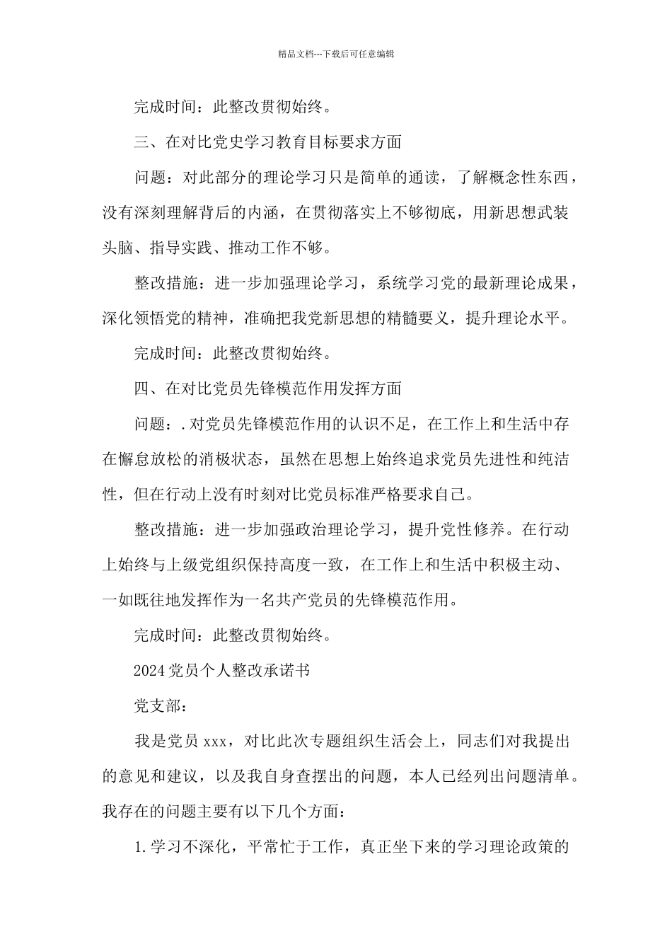 2024党员个人整改承诺书_第2页