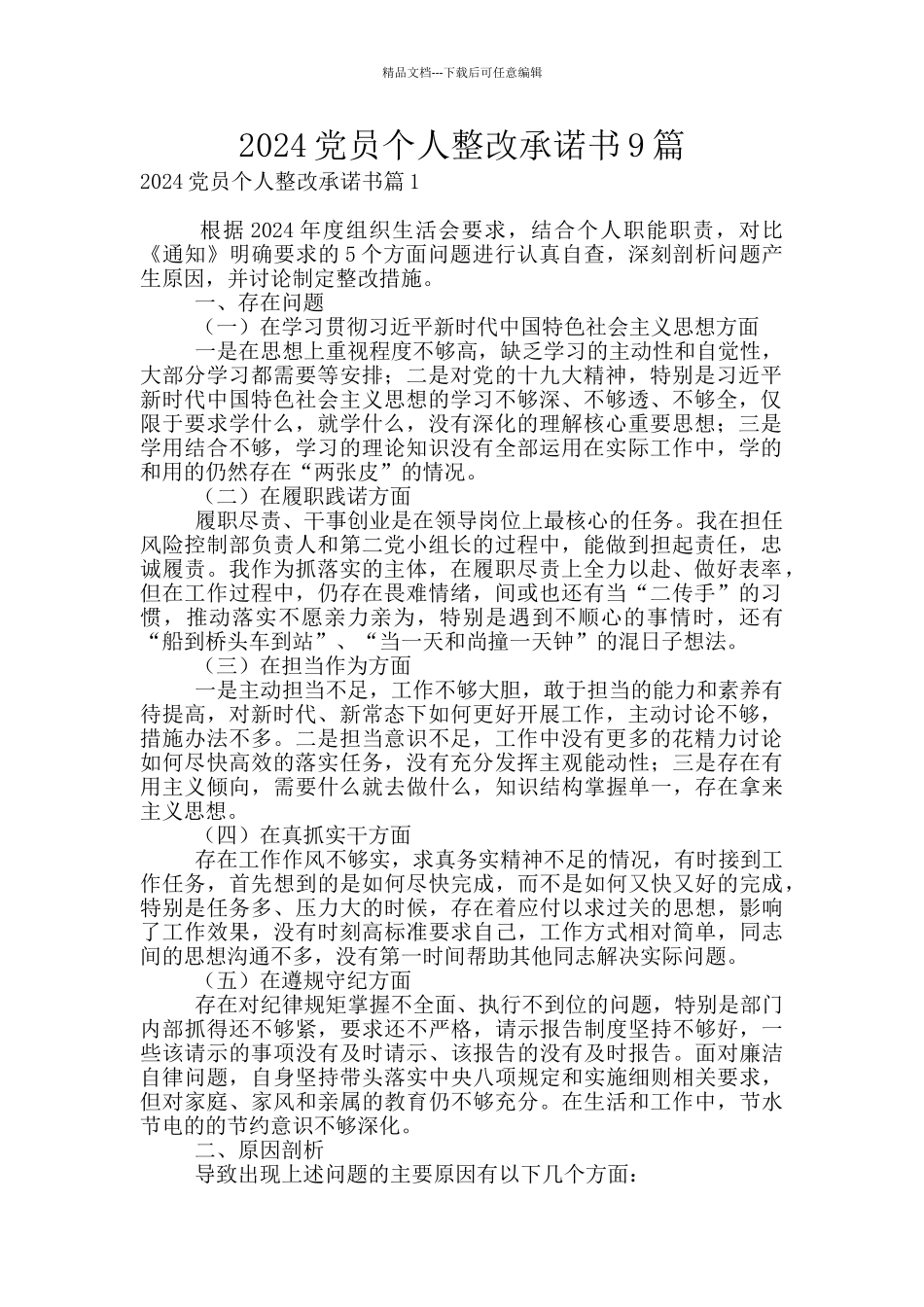 2024党员个人整改承诺书9篇_第1页