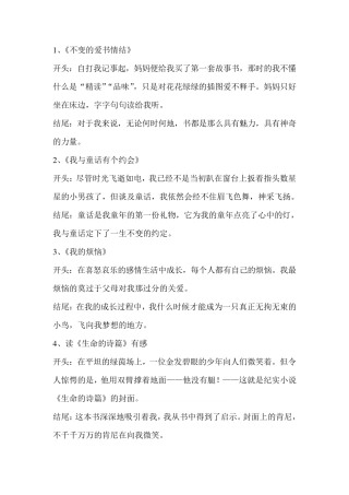 小学生优秀作文开头与结尾摘抄