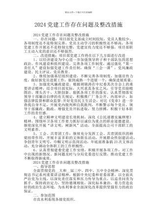 2024党建工作存在问题及整改措施