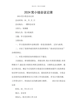 2024党小组会议记录