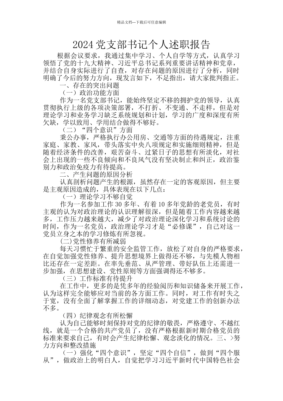 2024党支部书记个人述职报告_第1页