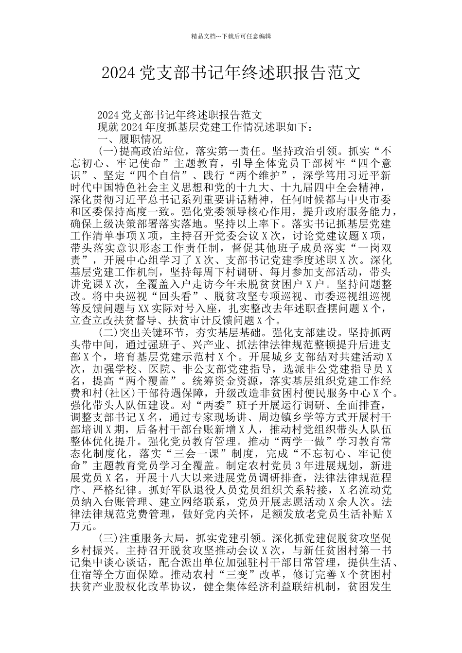 2024党支部书记年终述职报告范文_第1页