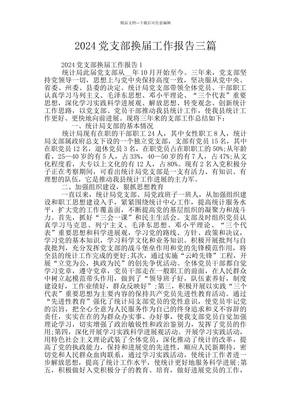 2024党支部换届工作报告三篇_第1页