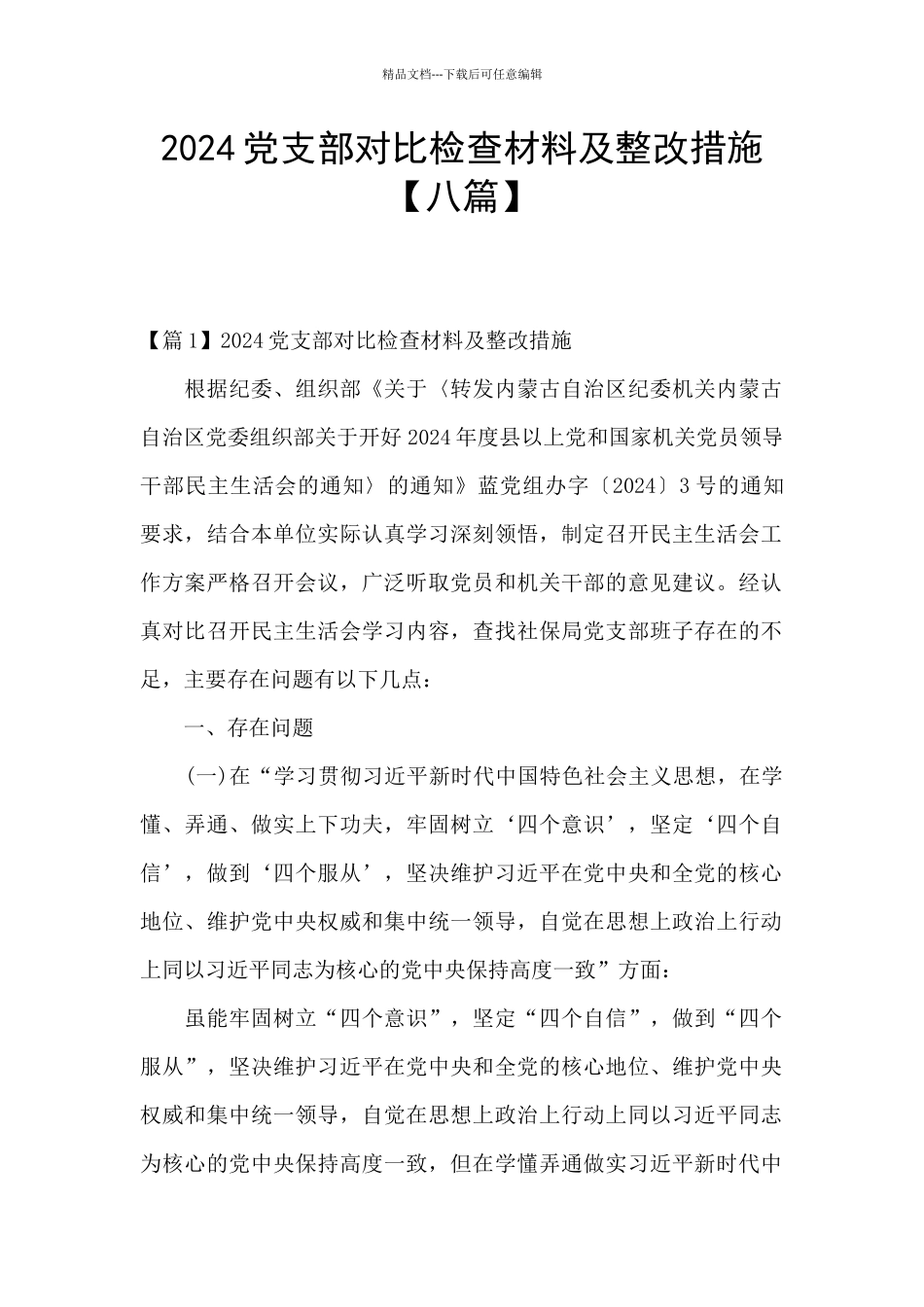 2024党支部对照检查材料及整改措施_第1页