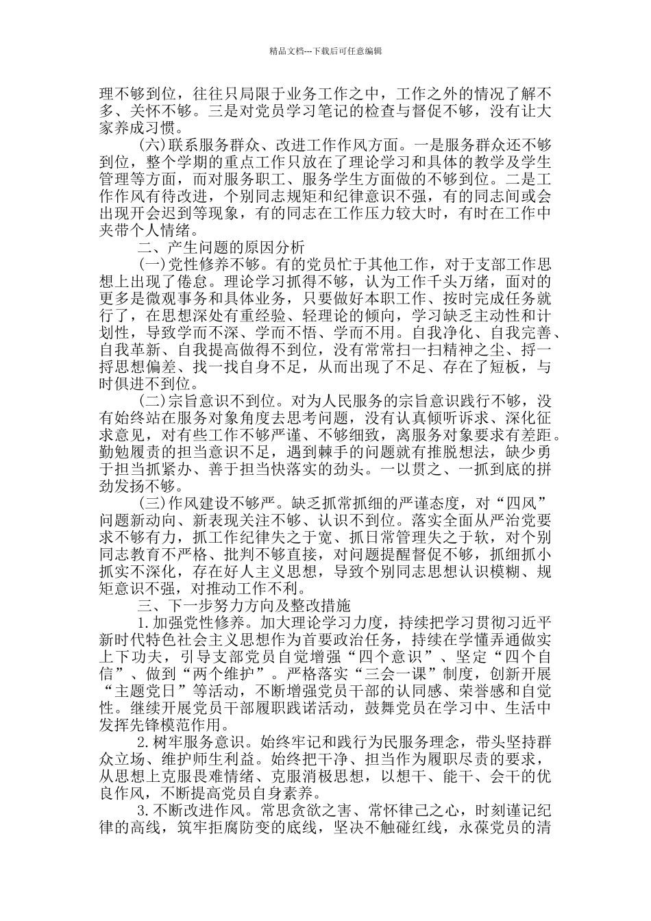 2024党支部对照检查材料及整改措施班子整改措施材料_第2页