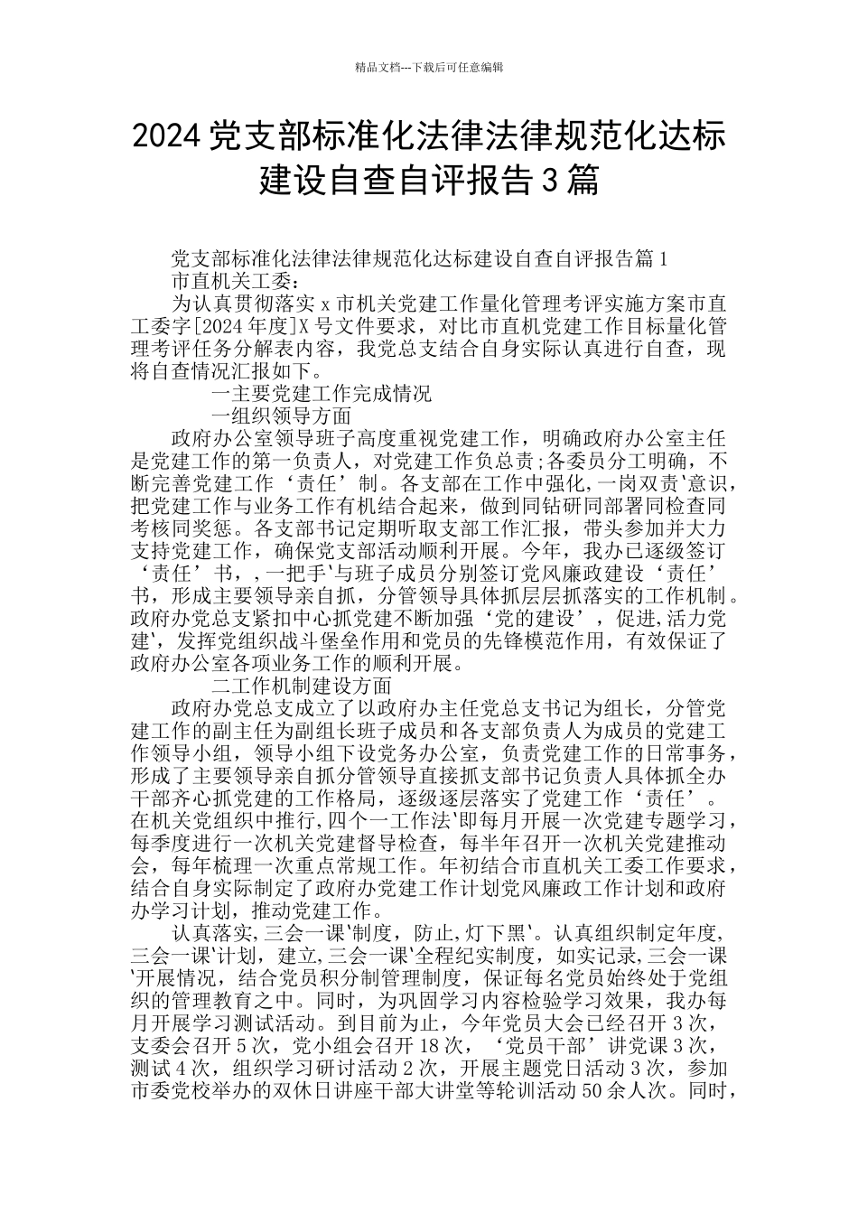 2024党支部标准化规范化达标建设自查自评报告3篇_第1页