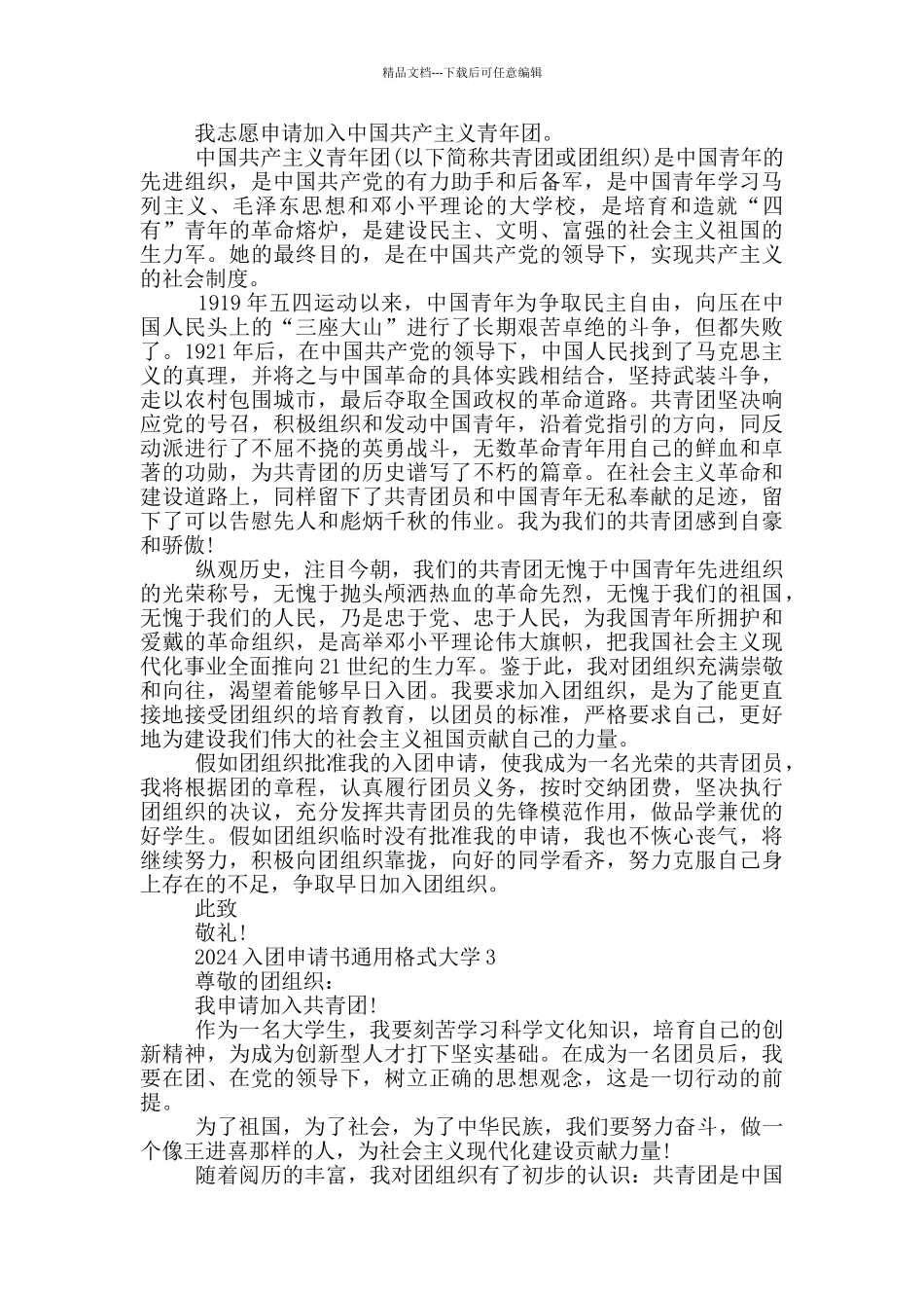 2024入团申请书通用格式大学_第2页