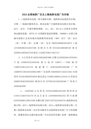 2024全国地铁广告及上海地铁电视广告价格