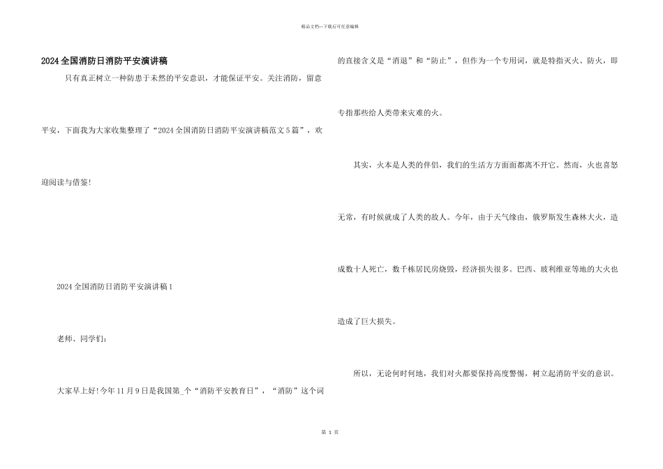 2024全国消防日消防安全演讲稿_第1页