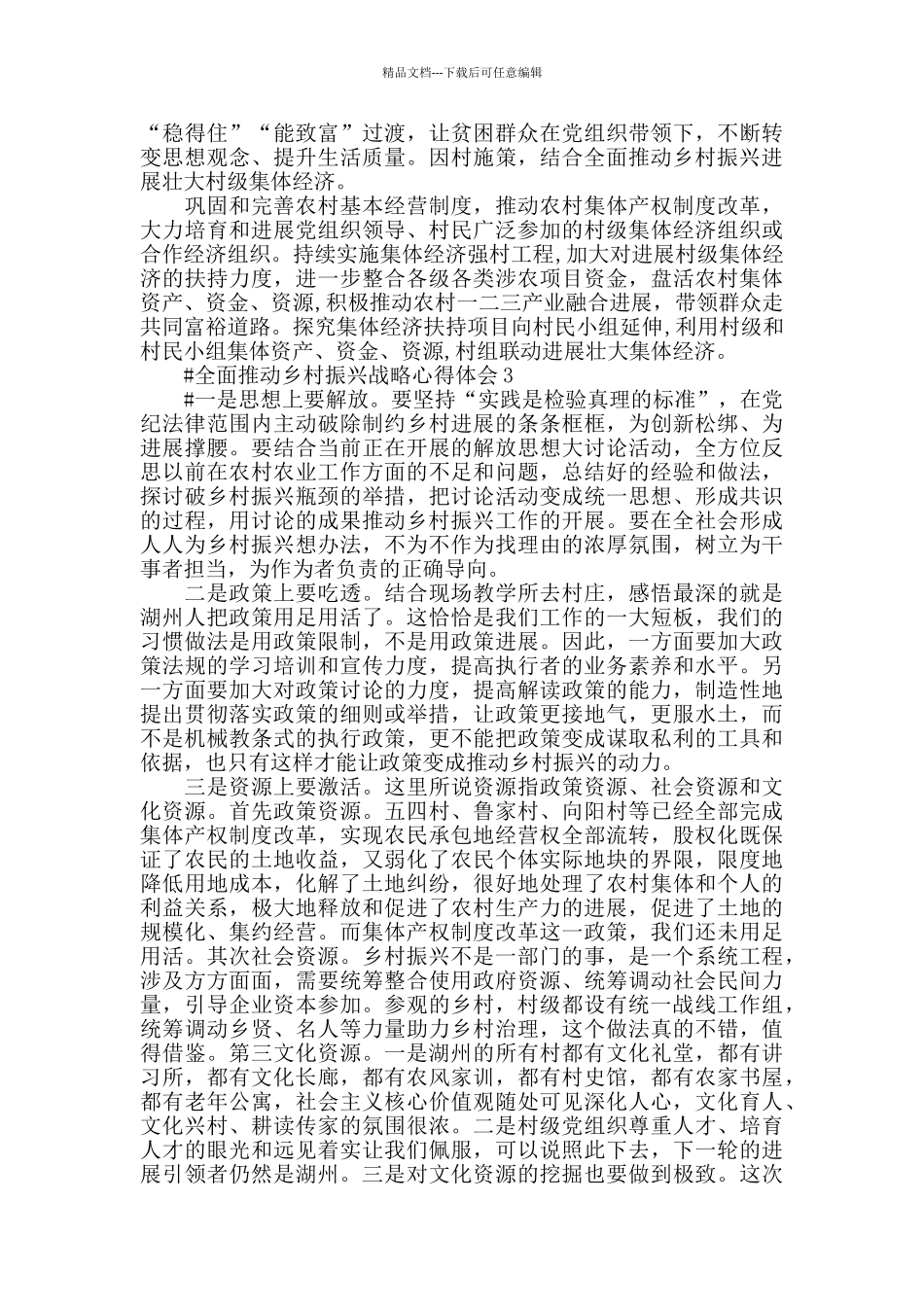 2024全面推进乡村振兴战略工作心得体会范文_第3页