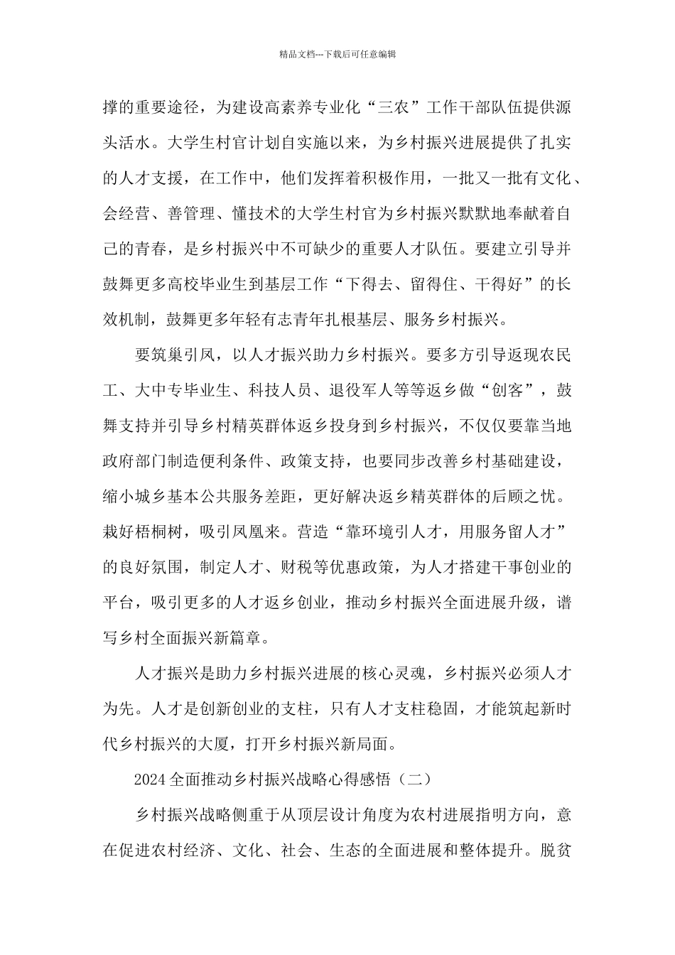 2024全面推进乡村振兴战略心得感悟精选范文5篇_第2页