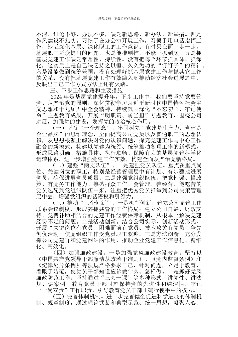 2024公司党支部书记党建工作述职报告10篇_第3页