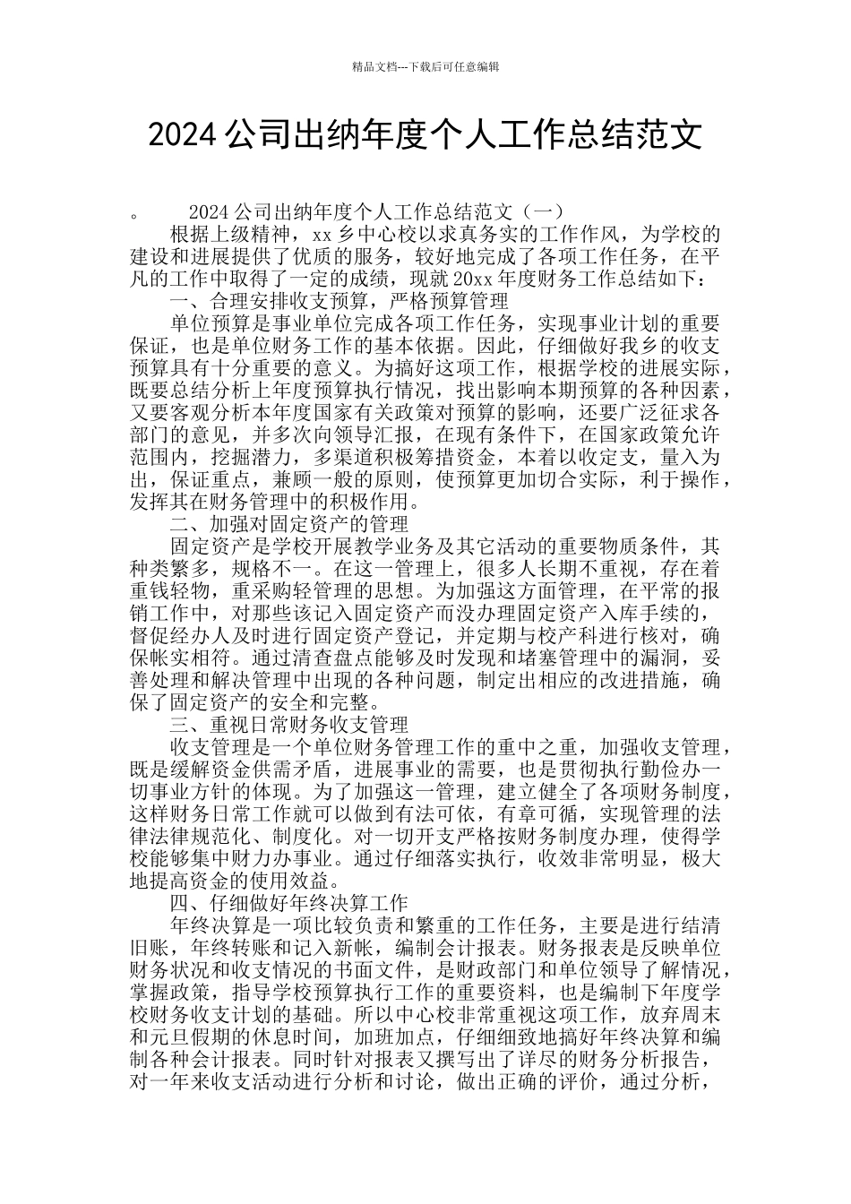 2024公司出纳年度个人工作总结范文_第1页